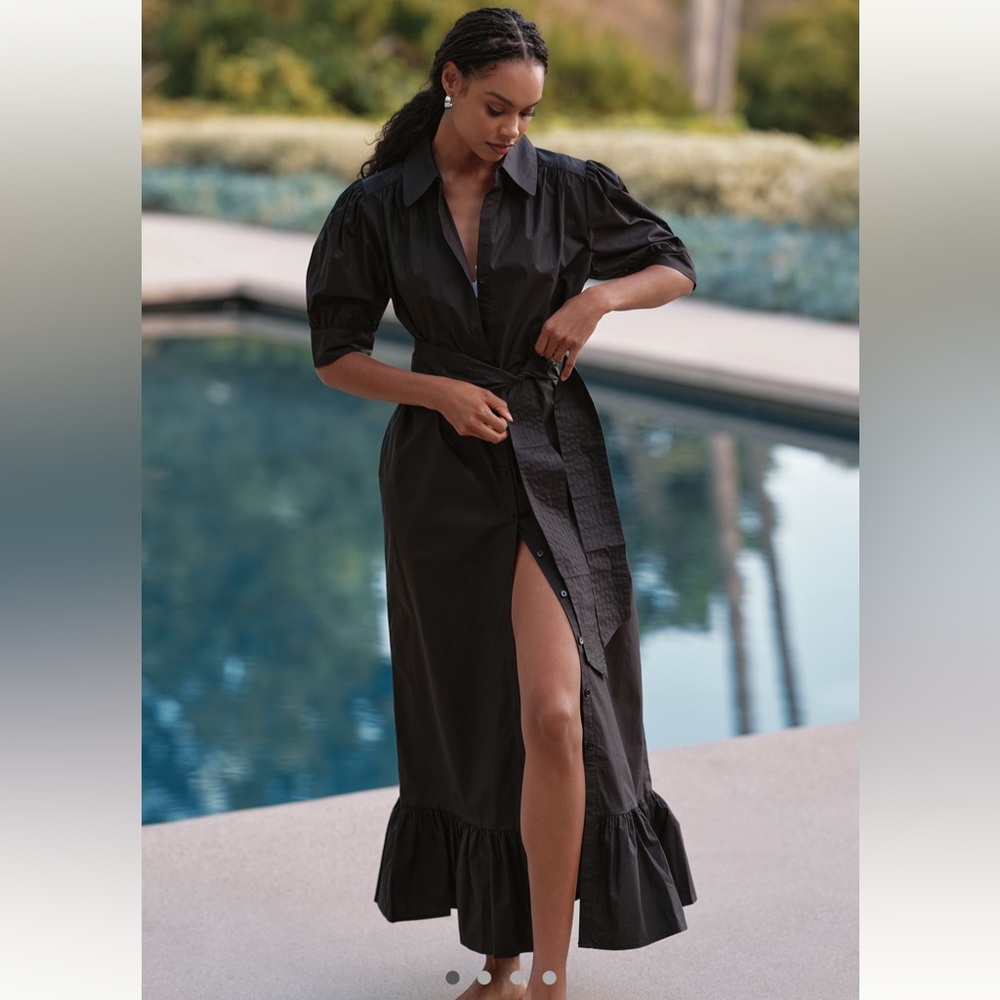 We Are Sundays - Black Maxi Shirt Dress with Ruffle Hem NEW with tags